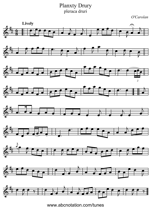 Planxty Drury - staff notation