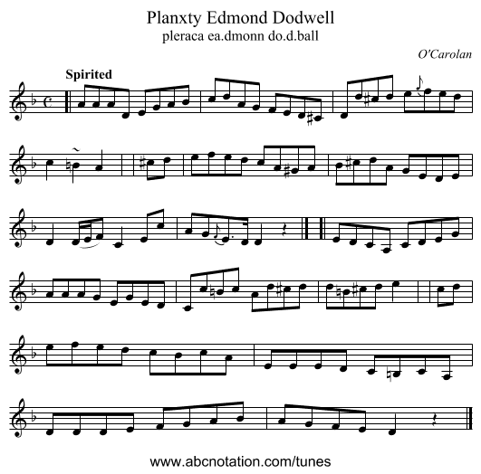 Planxty Edmond Dodwell - staff notation