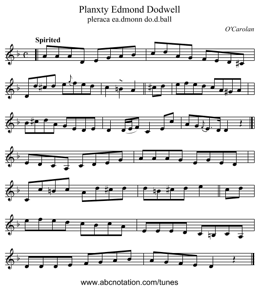 Planxty Edmond Dodwell - staff notation