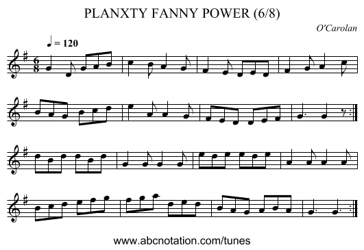 PLANXTY FANNY POWER (6/8) - staff notation