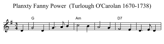 Planxty Fanny Power  (Turlough O'Carolan 1670-1738) - staff notation
