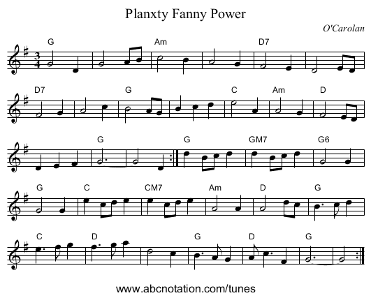 Planxty Fanny Power - staff notation