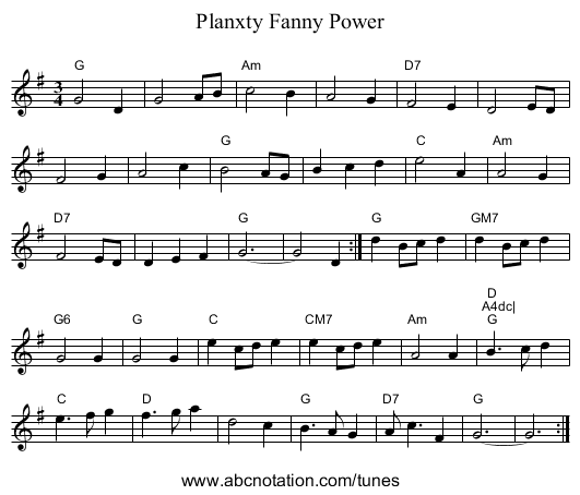 Planxty Fanny Power - staff notation