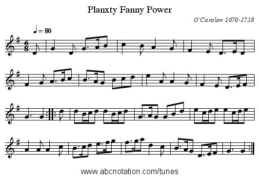 Planxty Fanny Power - staff notation
