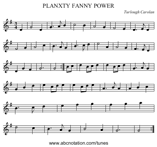 PLANXTY FANNY POWER - staff notation