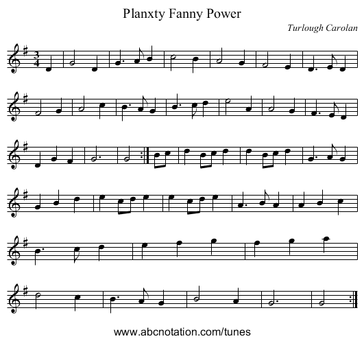 Planxty Fanny Power - staff notation