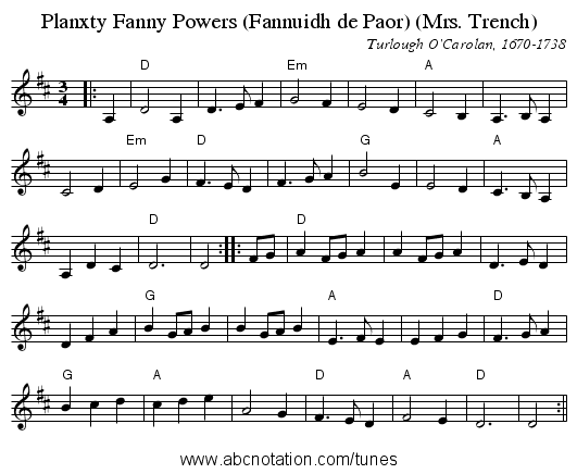 Planxty Fanny Powers (Fannuidh de Paor) (Mrs. Trench) - staff notation