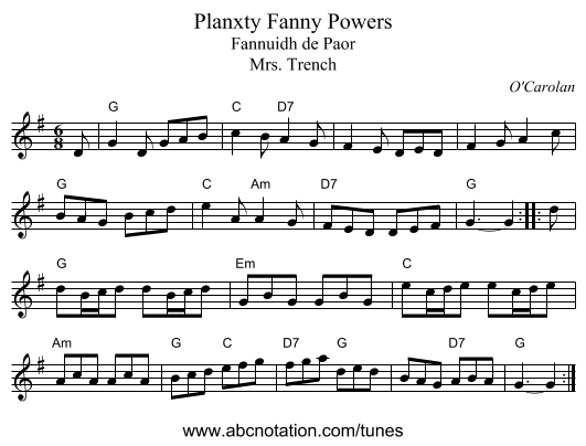 Planxty Fanny Powers - staff notation