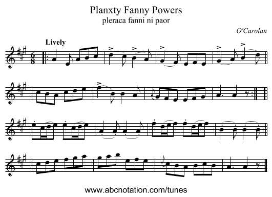 Planxty Fanny Powers - staff notation