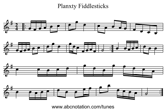 Planxty Fiddlesticks - staff notation