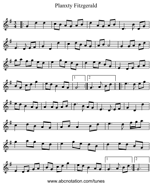 Planxty Fitzgerald - staff notation