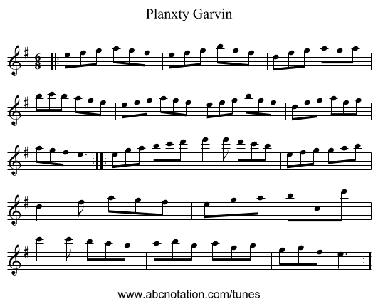 Planxty Garvin - staff notation