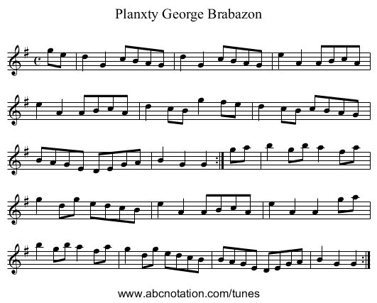 Planxty George Brabazon - staff notation
