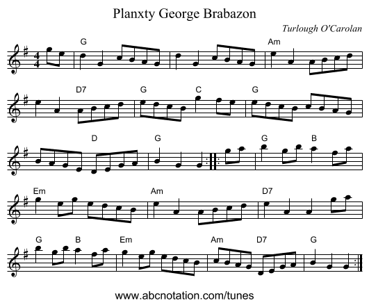 Planxty George Brabazon - staff notation