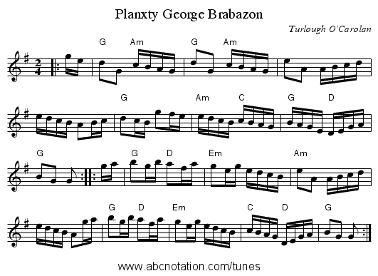 Planxty George Brabazon - staff notation