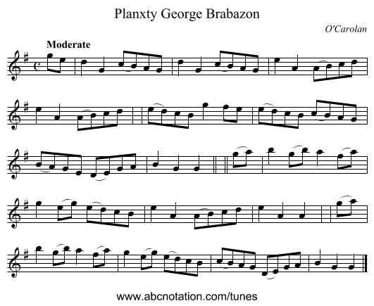 Planxty George Brabazon - staff notation