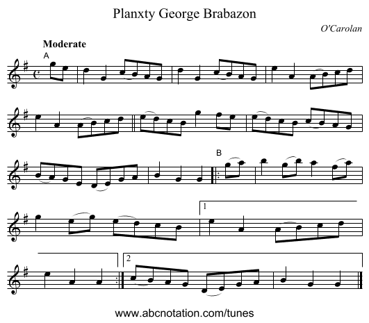 Planxty George Brabazon - staff notation