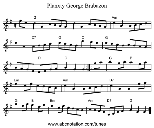 Planxty George Brabazon - staff notation