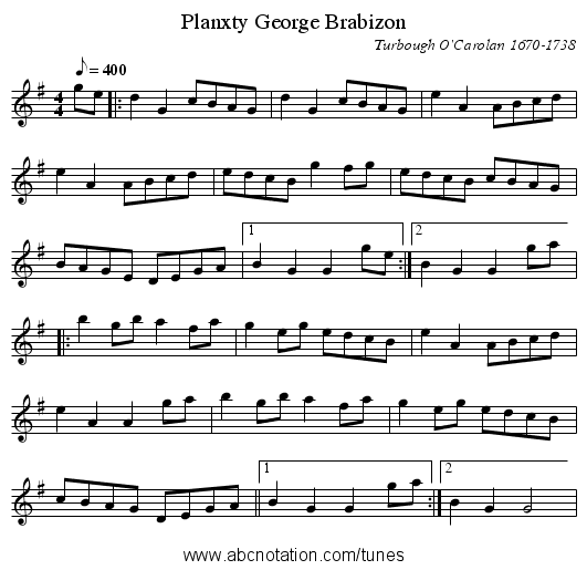 Planxty George Brabizon - staff notation