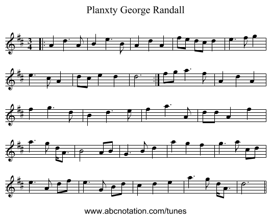 Planxty George Randall - staff notation