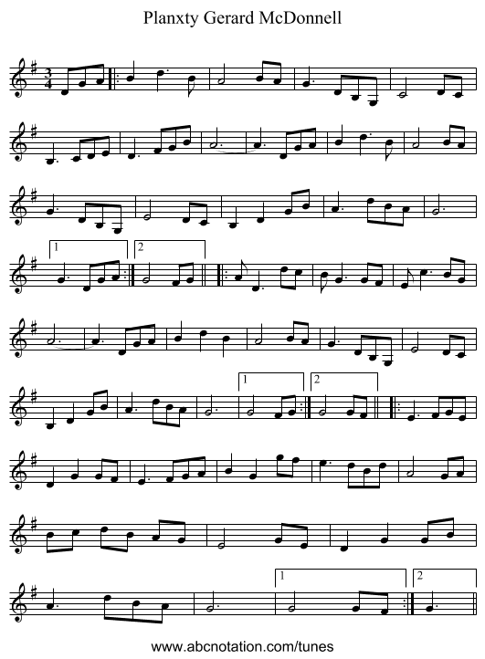 Planxty Gerard McDonnell - staff notation