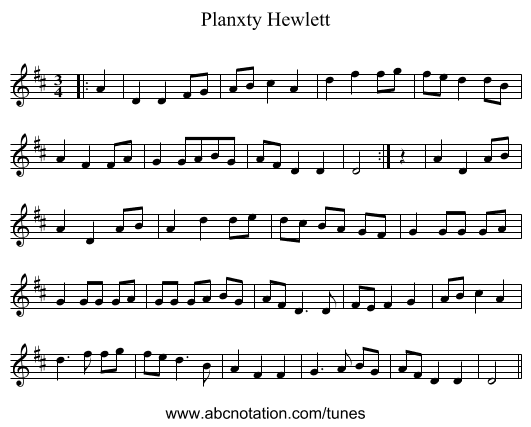 Planxty Hewlett - staff notation