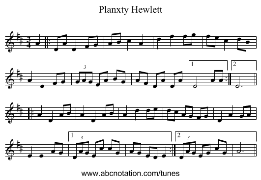 Planxty Hewlett - staff notation