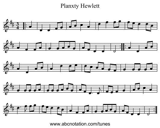 Planxty Hewlett - staff notation