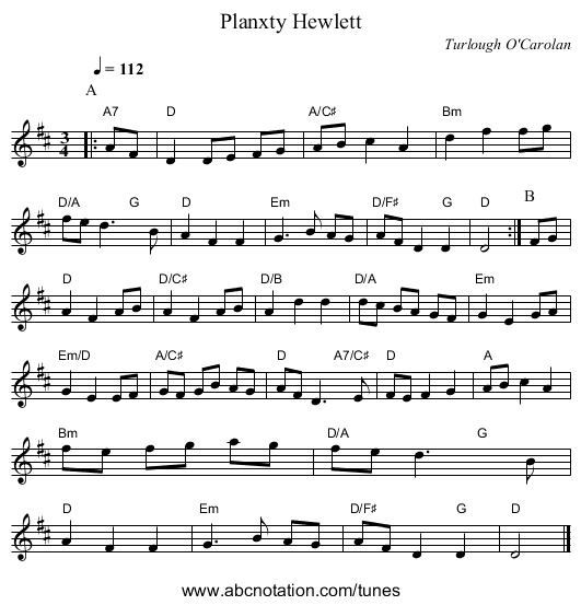 Planxty Hewlett - staff notation