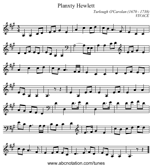 Planxty Hewlett - staff notation