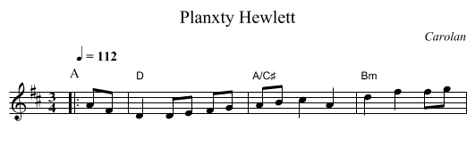 Planxty Hewlett - staff notation