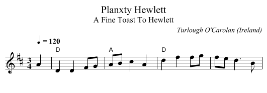 Planxty Hewlett - staff notation