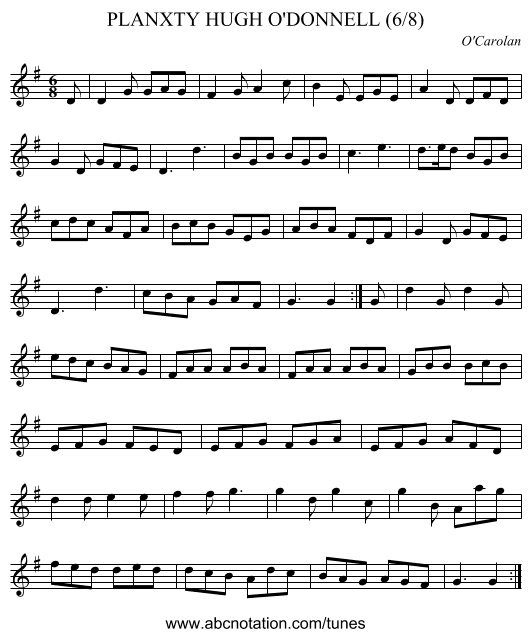 PLANXTY HUGH O'DONNELL (6/8) - staff notation