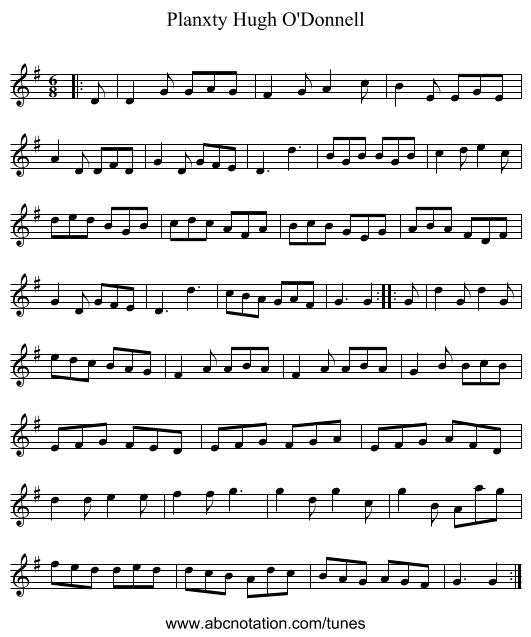 Planxty Hugh O'Donnell - staff notation