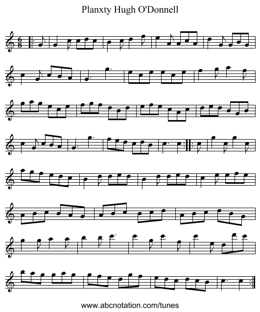 Planxty Hugh O'Donnell - staff notation