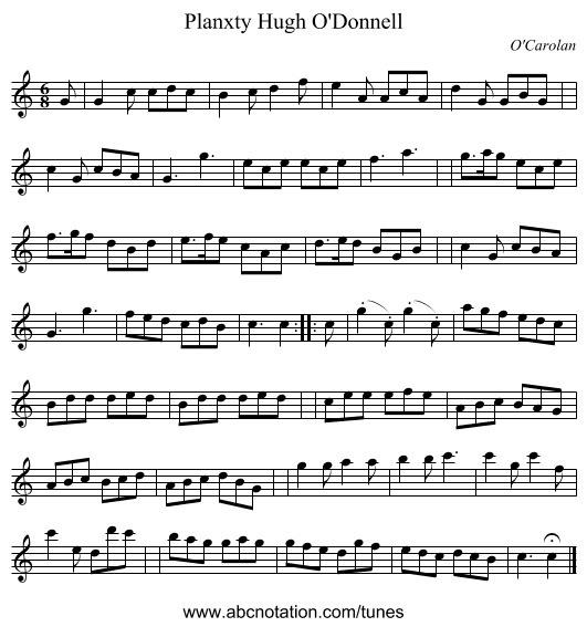 Planxty Hugh O'Donnell - staff notation