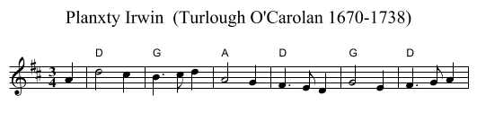 Planxty Irwin  (Turlough O'Carolan 1670-1738) - staff notation