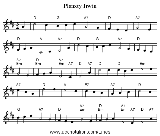 Planxty Irwin - staff notation
