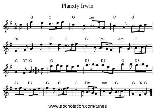 Planxty Irwin - staff notation