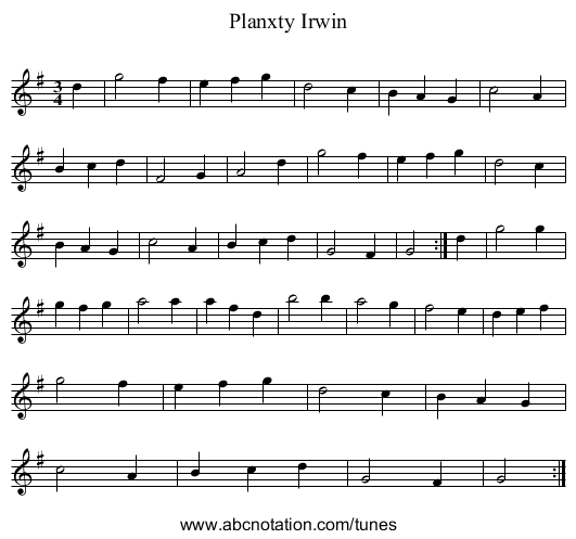 Planxty Irwin - staff notation