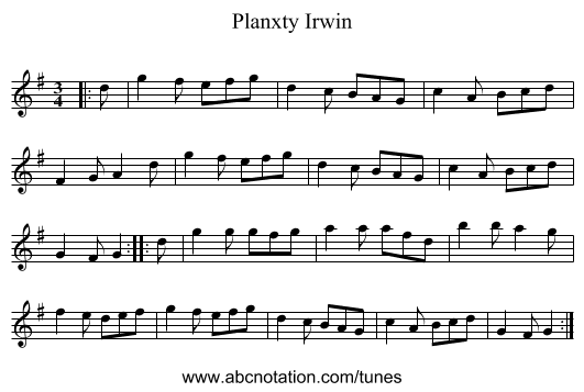 Planxty Irwin - staff notation