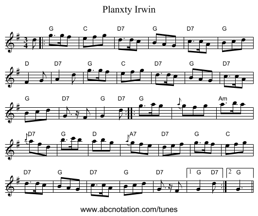 Planxty Irwin - staff notation