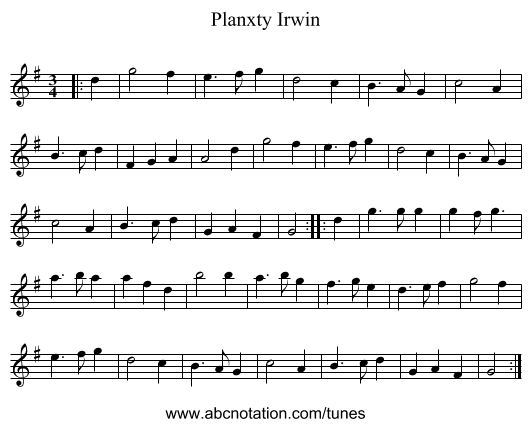 Planxty Irwin - staff notation
