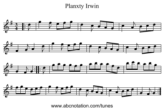 Planxty Irwin - staff notation