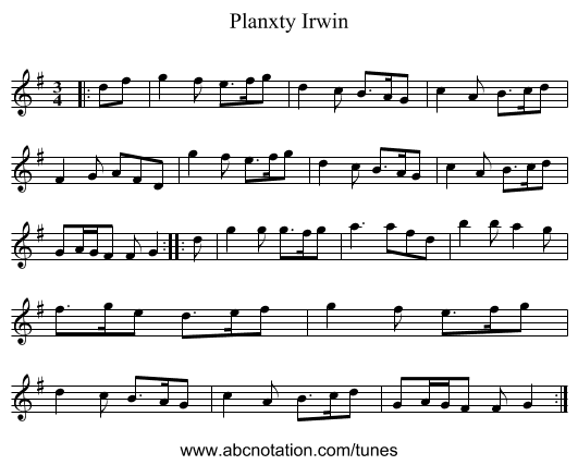 Planxty Irwin - staff notation