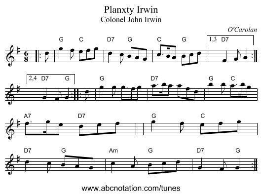 Planxty Irwin - staff notation