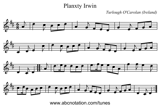 Planxty Irwin - staff notation