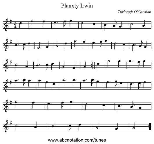Planxty Irwin - staff notation