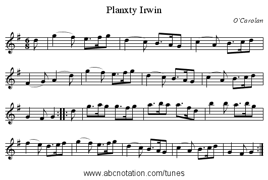 Planxty Irwin - staff notation