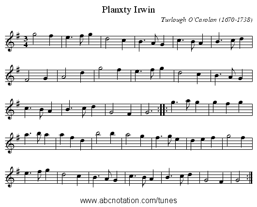 Planxty Irwin - staff notation